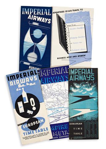 EDWARD MCKNIGHT KAUFFER (1890-1954).  IMPERIAL AIRWAYS. Group of 7 folded timetables. 1930s. Sizes vary.